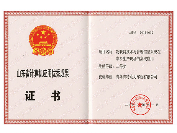 山東（dōng）省計算（suàn）機應用優秀成果（guǒ）二等獎